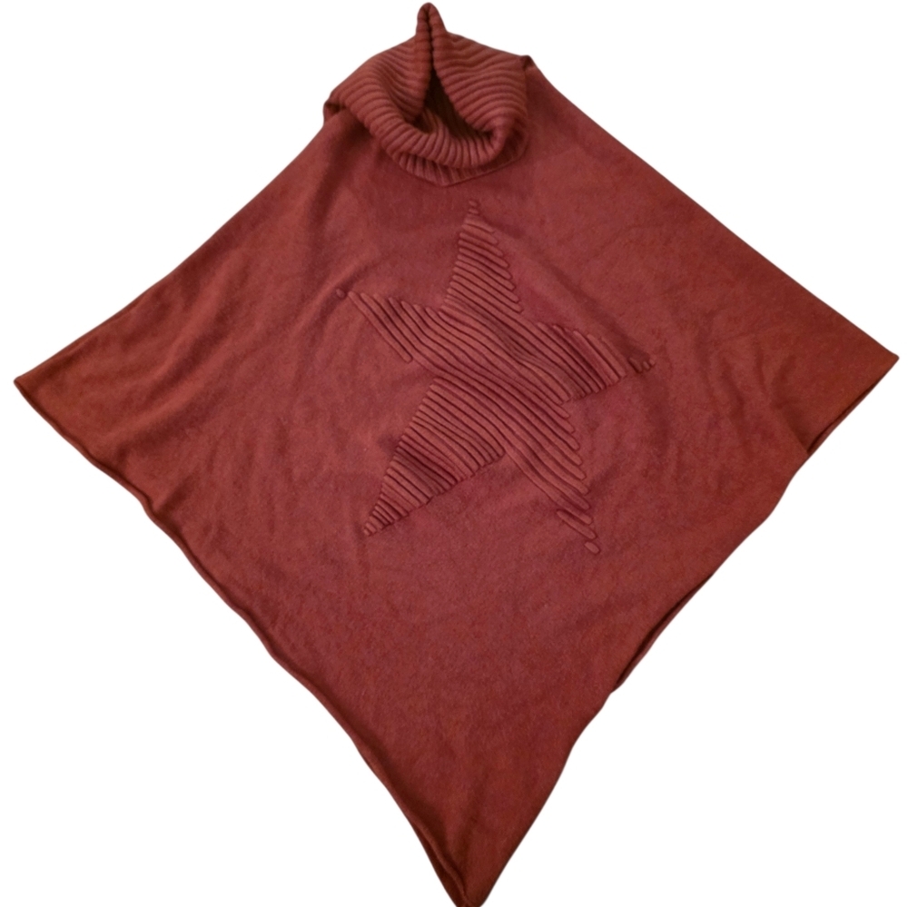 Italian Made Cowl Neck Knit Star Poncho-OSFM - Picture 2 of 11